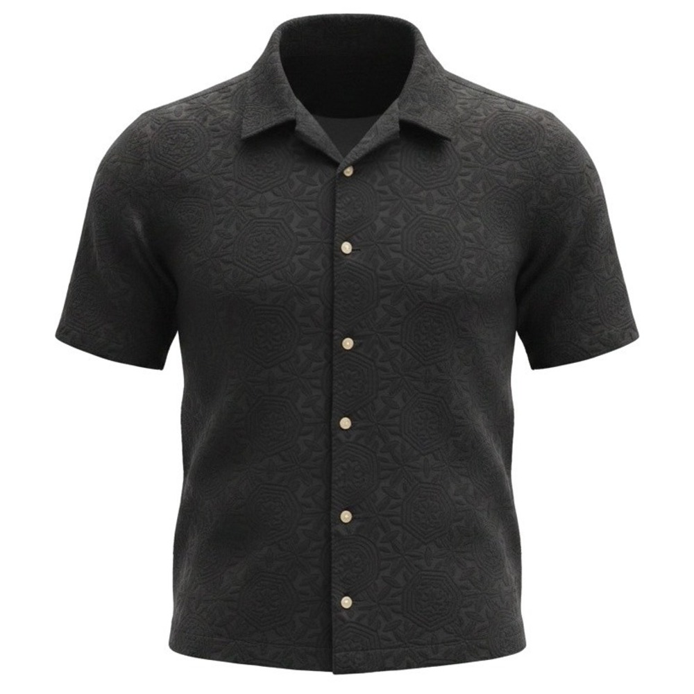 Rowm Button Down Shirt Mens XLT Black Textured Geometric Jacquard Tall Fit